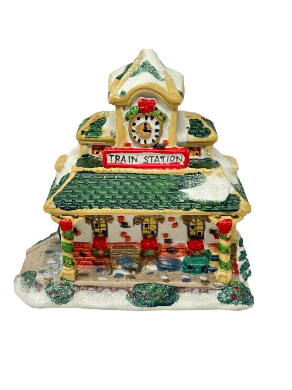2003 Cobblestone Corners Christmas Village Train Station Town Clock